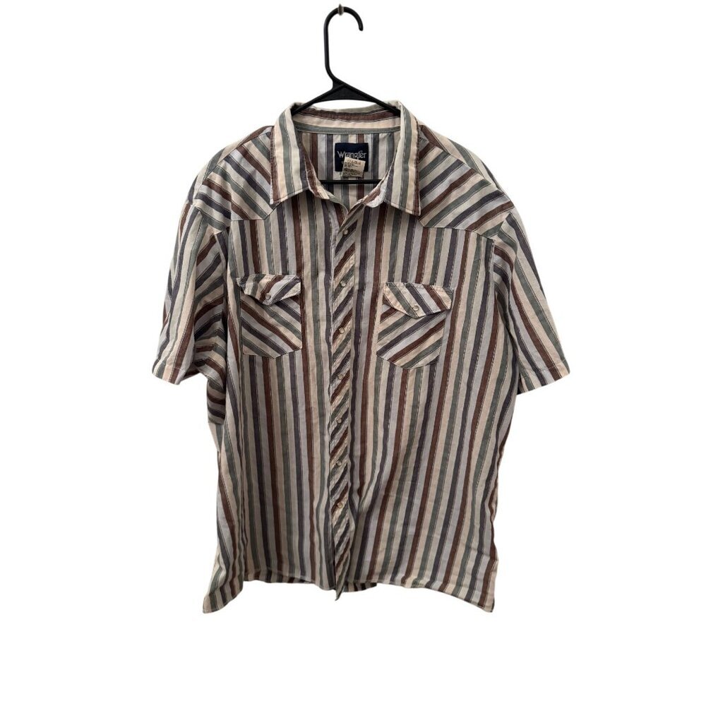 Wrangler men's pearl snap button down -green, brown, white size 3xl